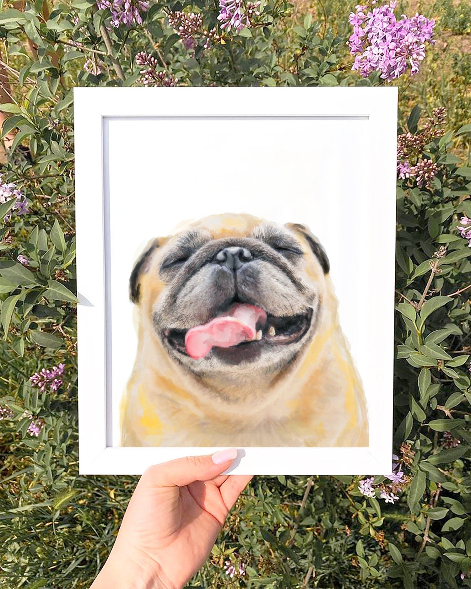 Happy Pug Watercolor Painting