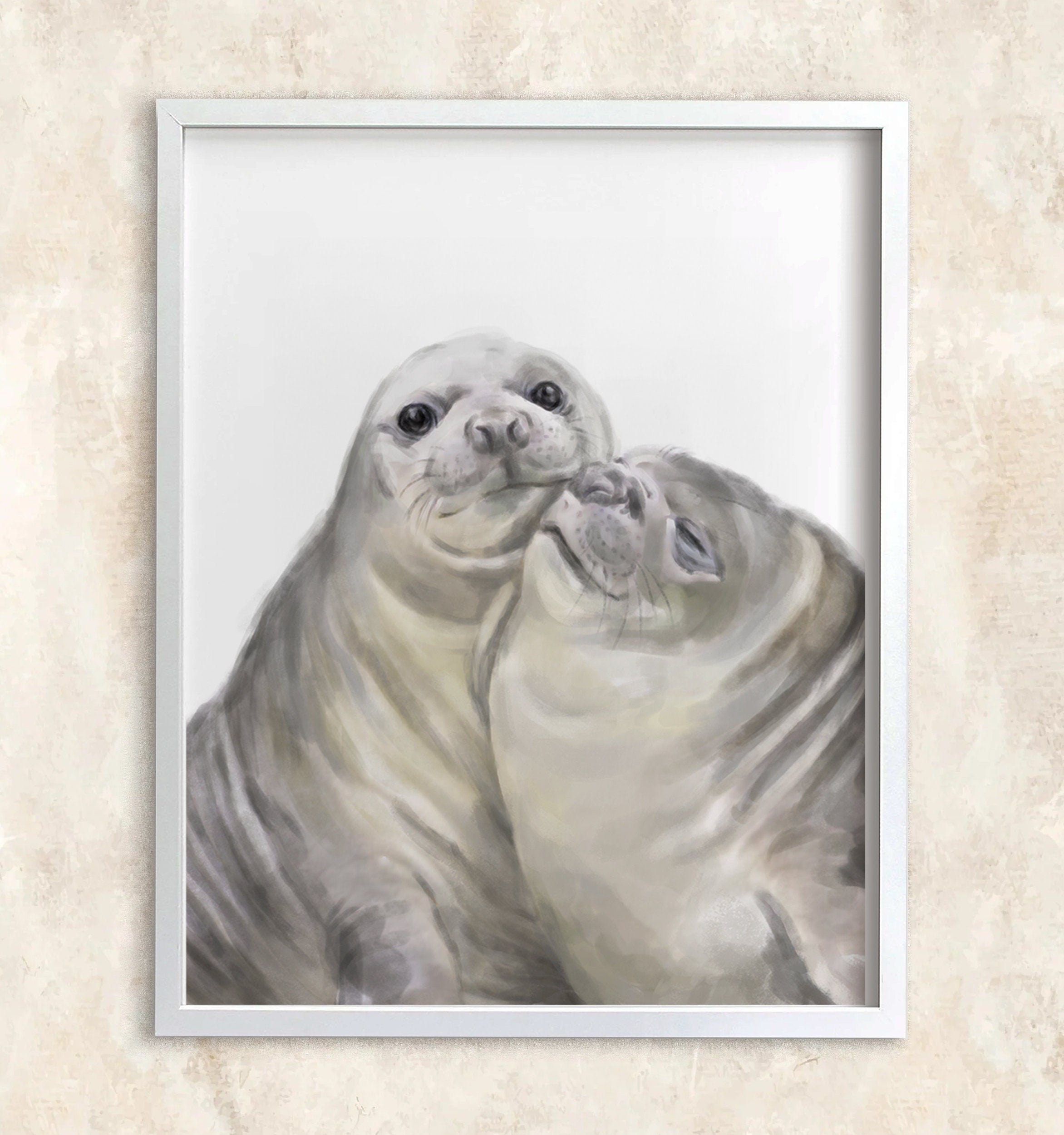 Seal with A Kiss Art Print:  Anniversary Gift for Animal Lovers