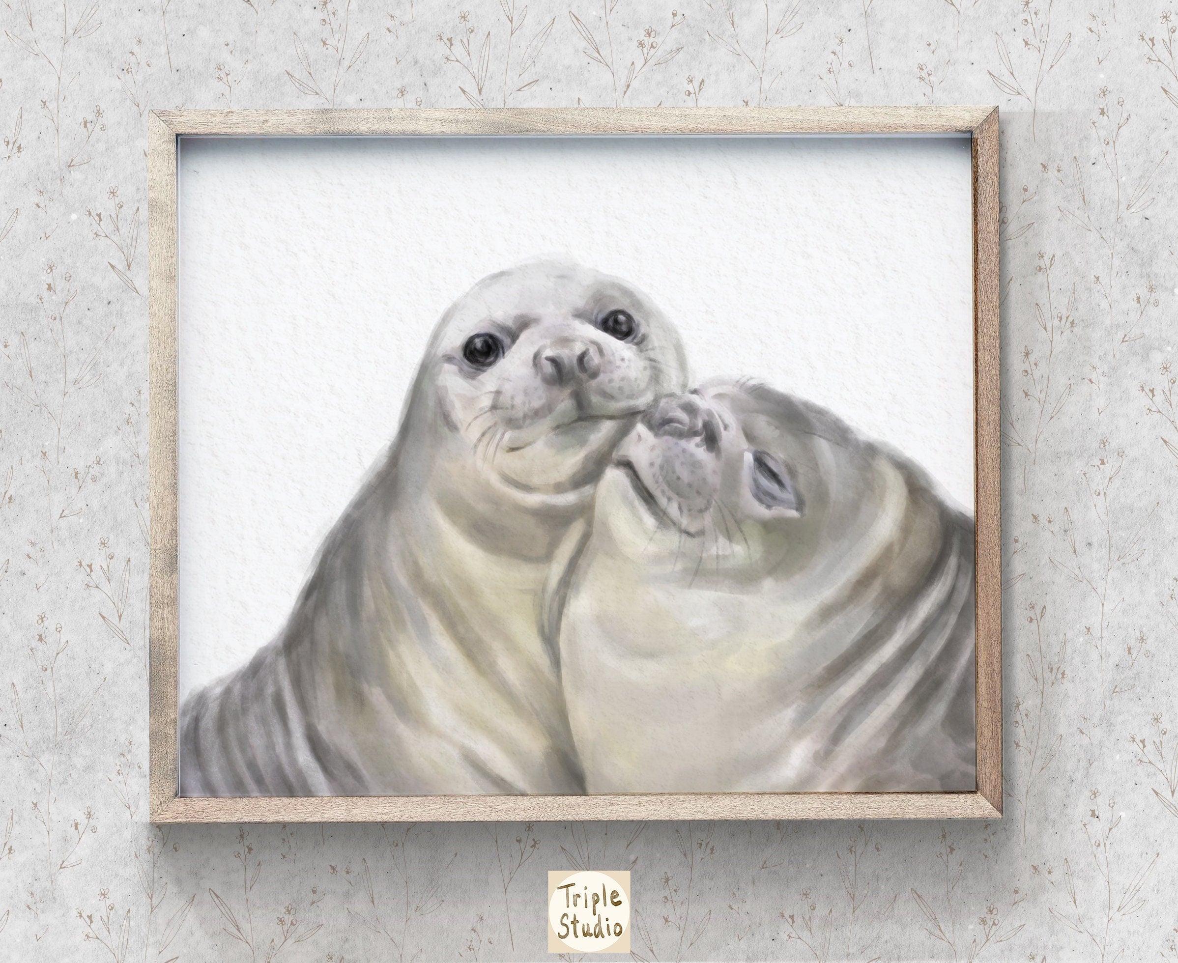 Seal with A Kiss Art Print:  Anniversary Gift for Animal Lovers