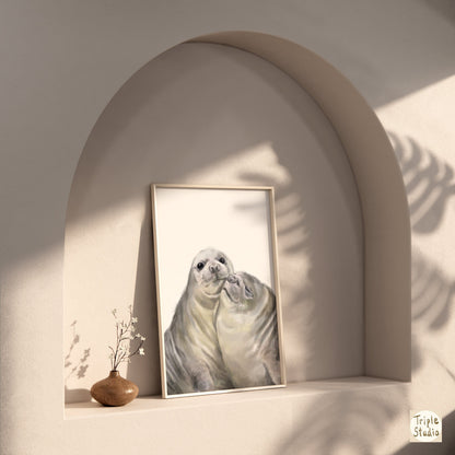 Seal with A Kiss Art Print:  Anniversary Gift for Animal Lovers