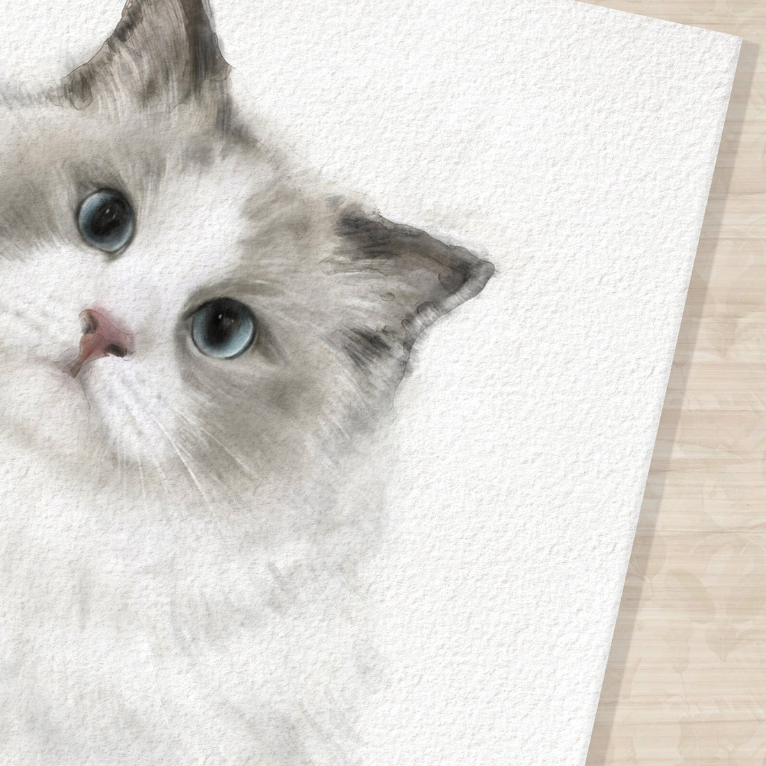 Ragdoll Cat Watercolor Painting, Fluffy Cat Modern Wall Art for Home Decor, Minimalistic Grey and White Cat Lover Gift, Signed by Artist