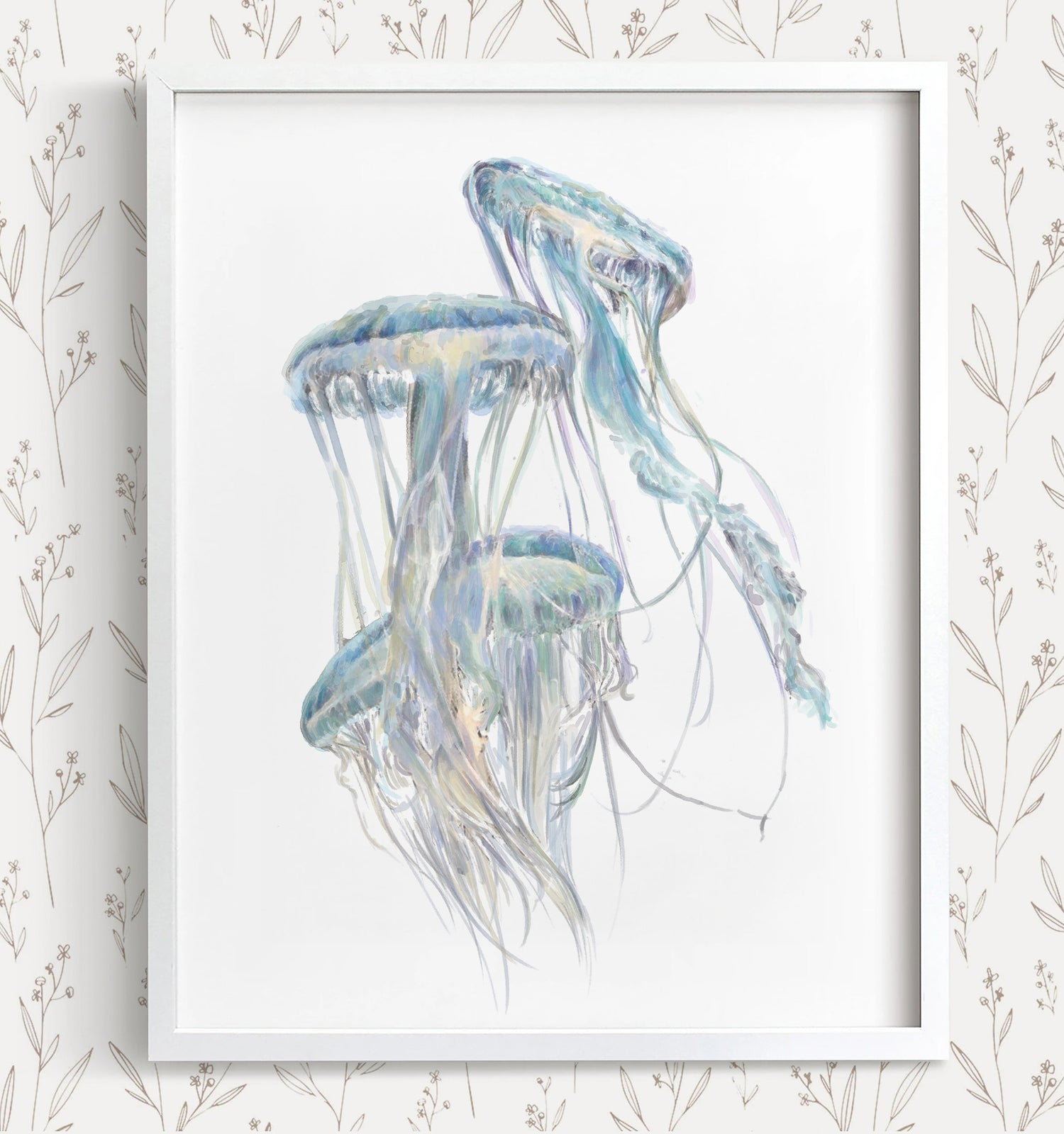 Jellyfish Wall Art | Modern Ocean Watercolor Painting