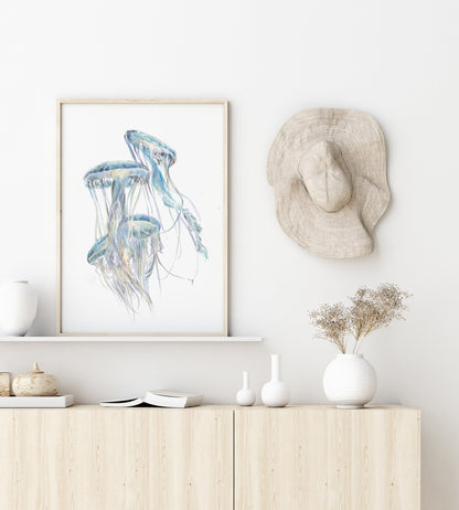 Jellyfish Wall Art | Modern Ocean Watercolor Painting