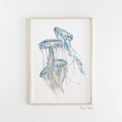 Jellyfish Wall Art | Modern Ocean Watercolor Painting