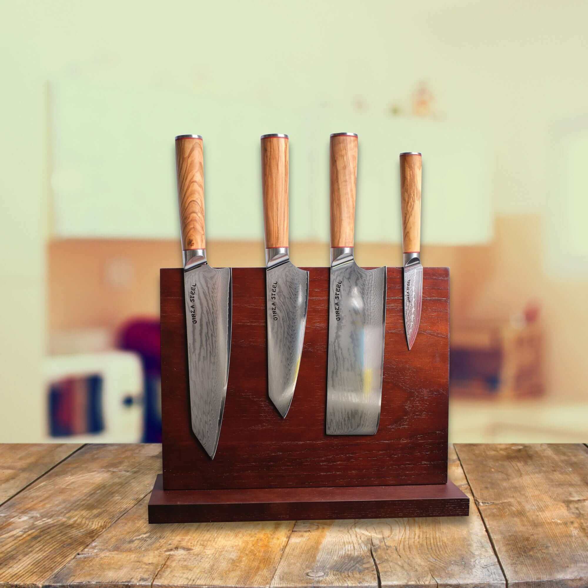 Ginza Steel KC Series MIA FIVE – 5-Piece Essential Knife Set with Magnetic Wood Block