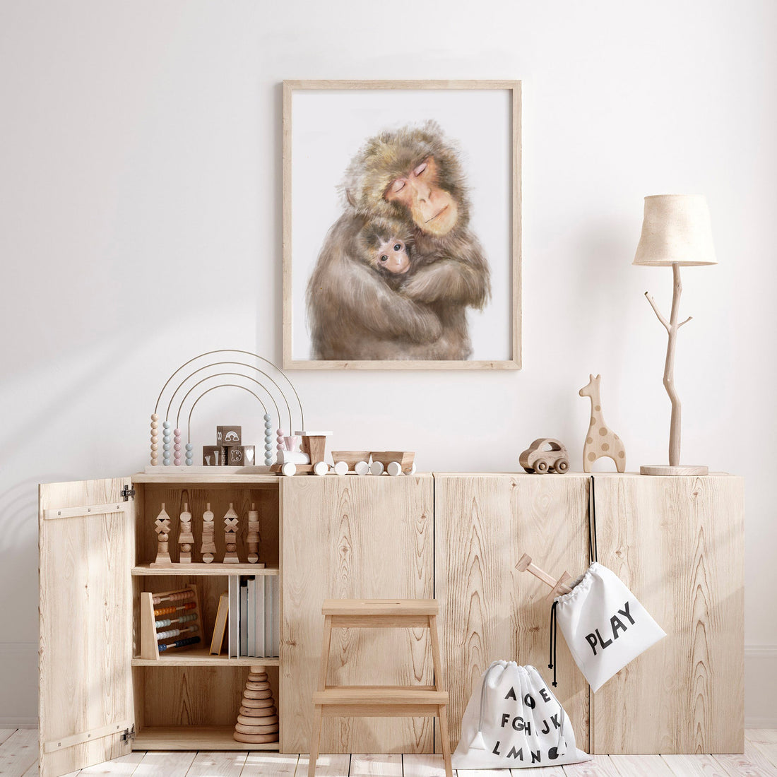 Baby Monkey and Mother Art Print