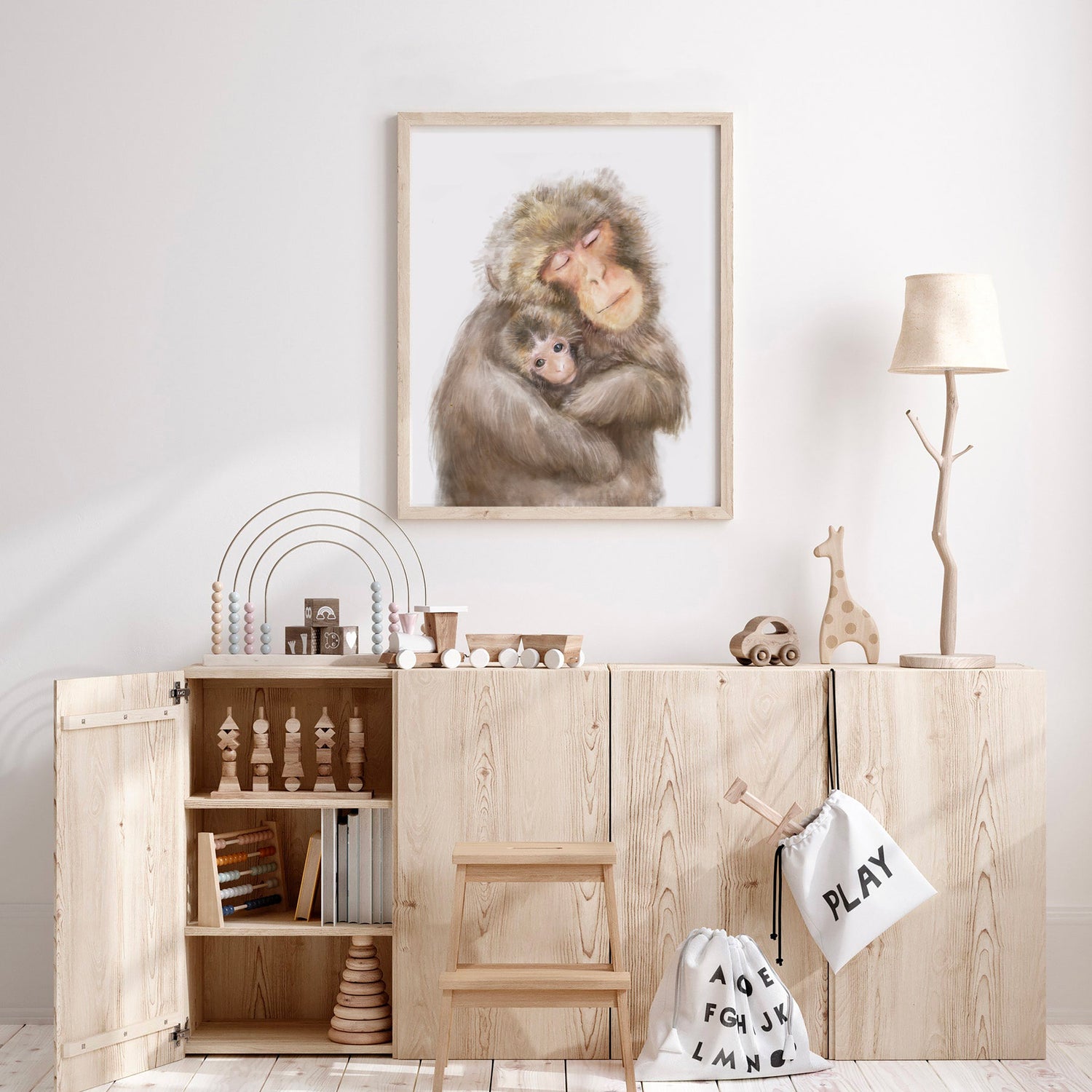 Baby Monkey and Mother Art Print