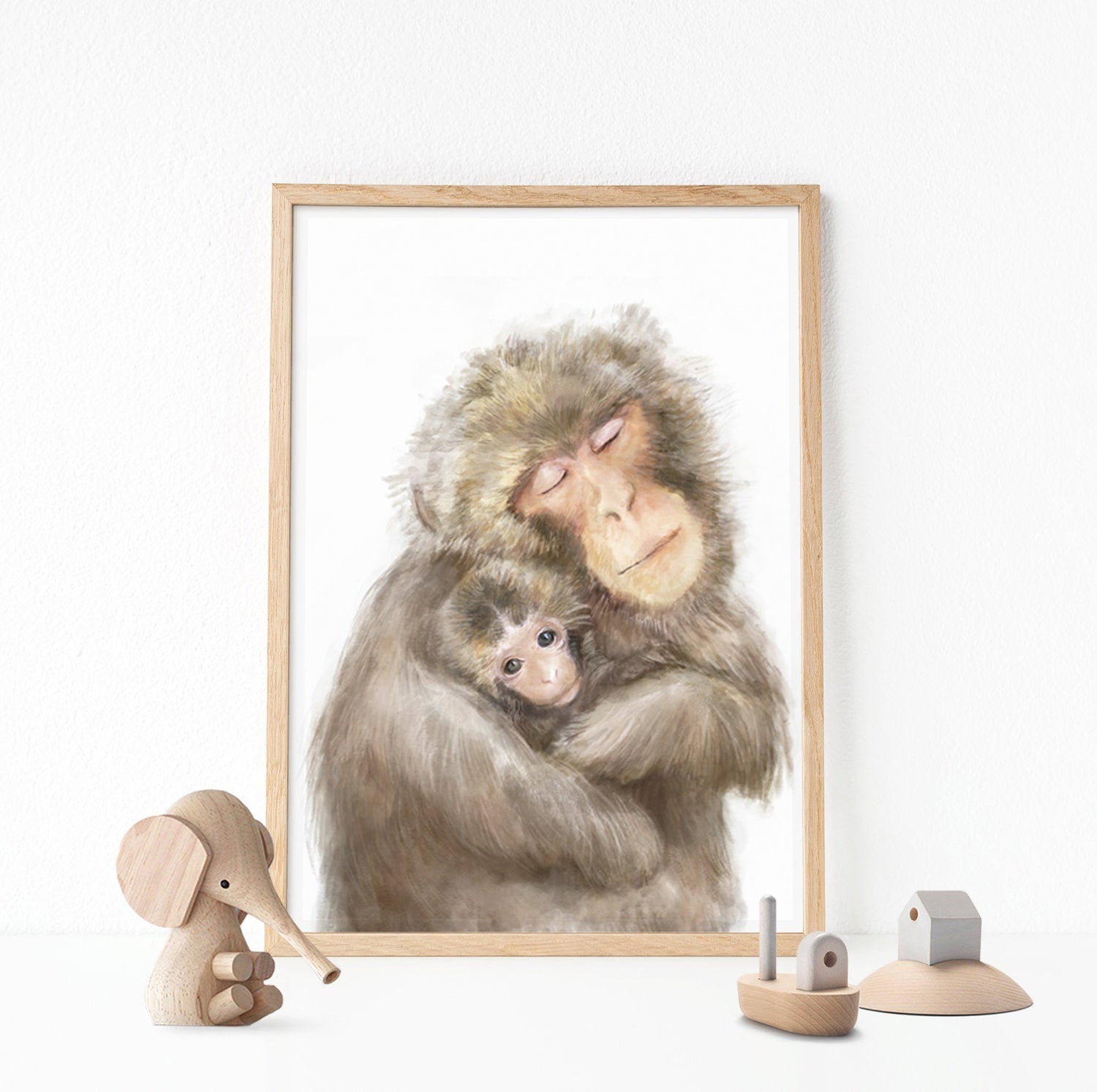 Baby Monkey and Mother Art Print