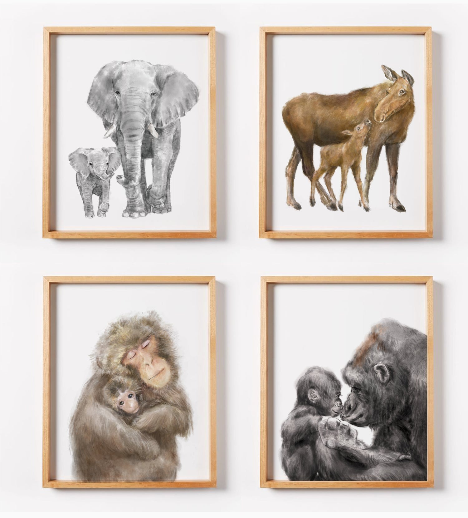 Baby Moose and Mom Wall Art Print