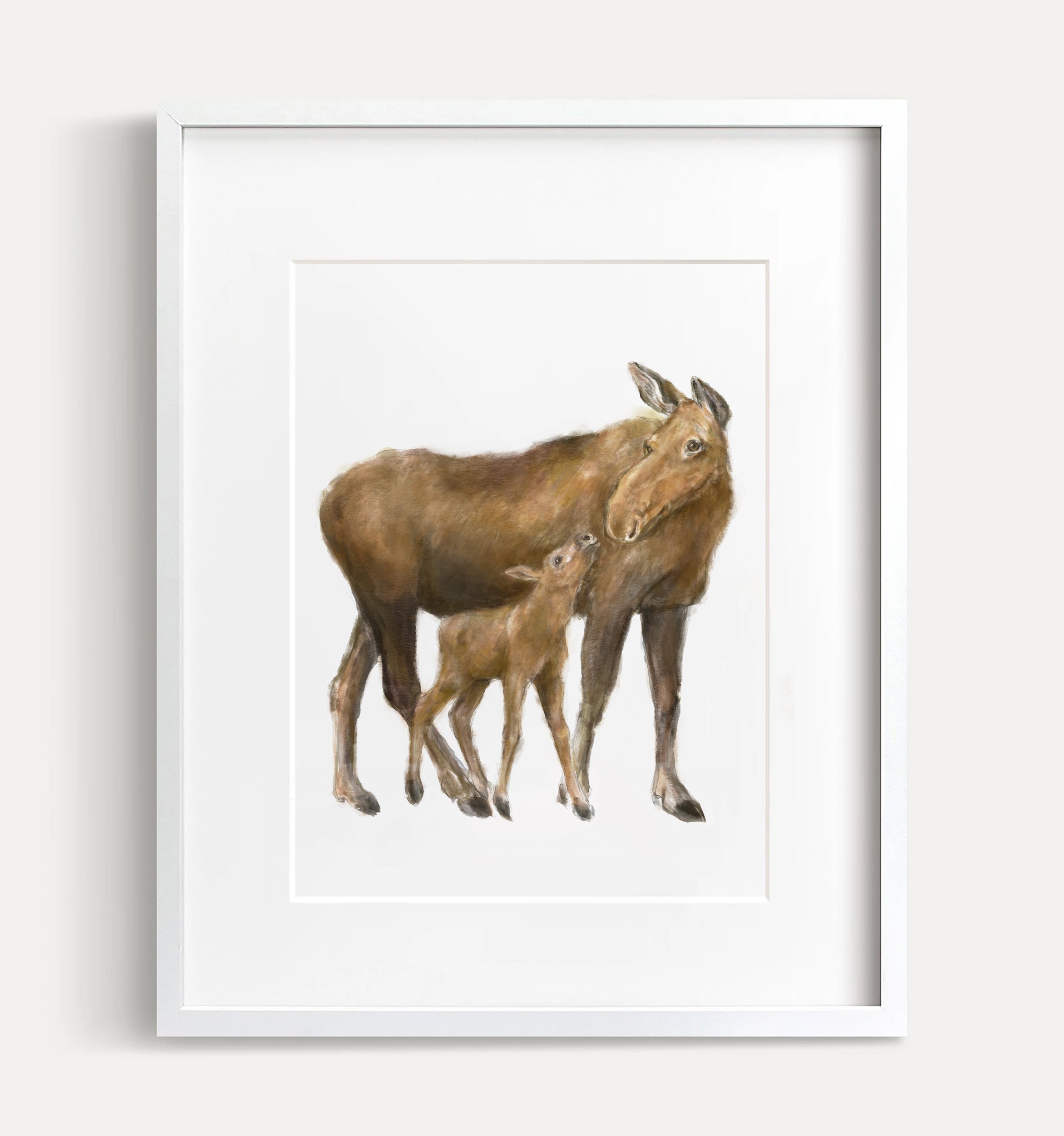 Baby Moose and Mom Wall Art Print