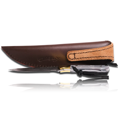 Original Kaito Damascus Steel Skinner Knife 4 inch blade with Premium Leather Sheath