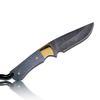 Original Kaito Damascus Steel Skinner Knife 4 inch blade with Premium Leather Sheath