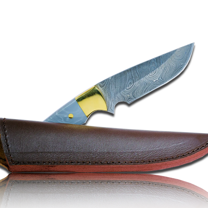 Original Kaito Damascus Steel Skinner Knife 4 inch blade with Premium Leather Sheath