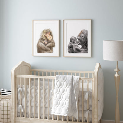 Baby Monkey and Mother Art Print