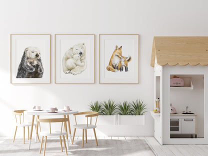 Fox Mom and Baby Art Print