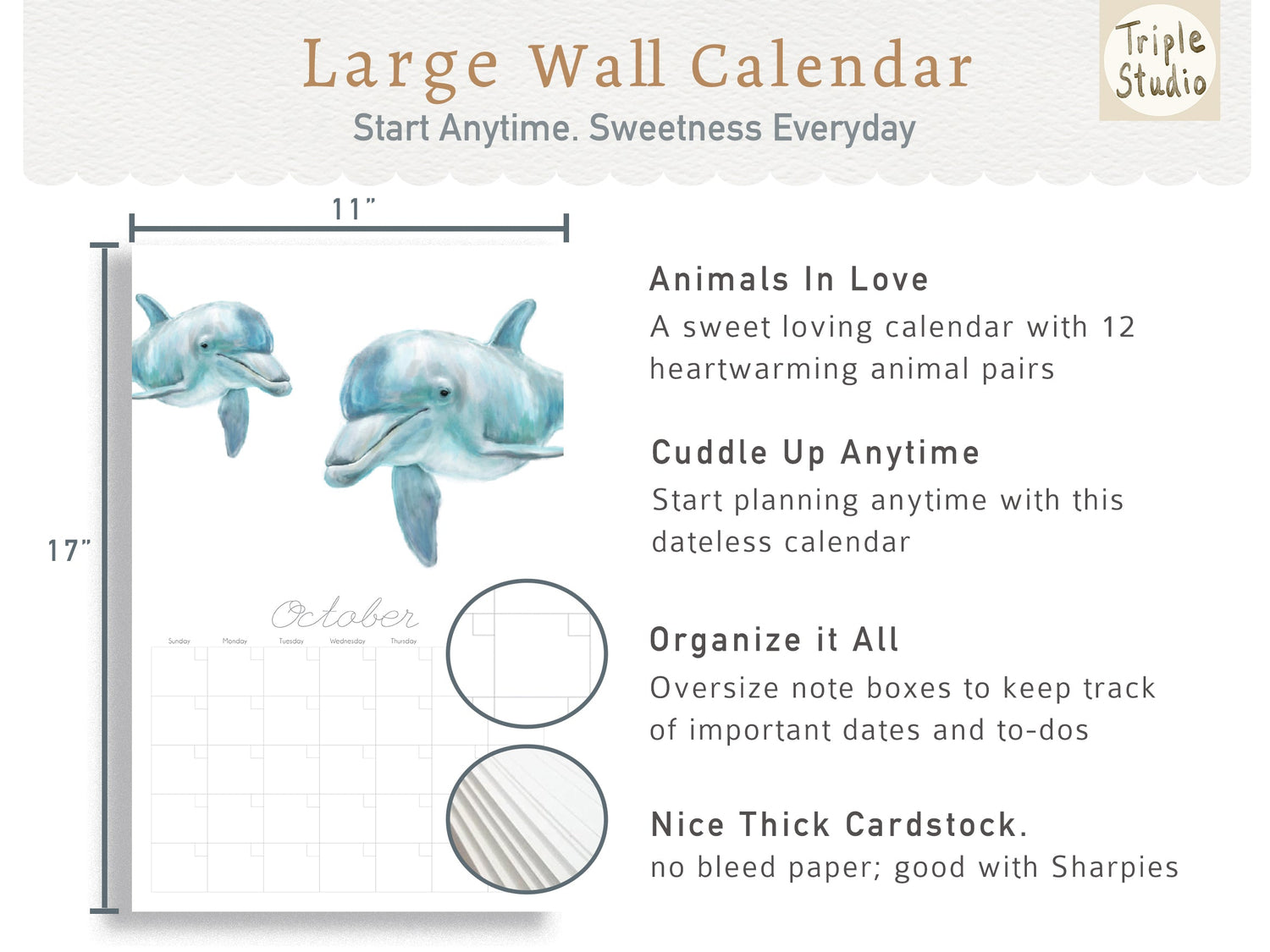 DATELESS Extra Large Wall Calendar with Magnetic Poster Hanger - Dear Love