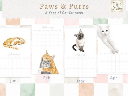 Large Cat Wall Planner with Watercolor Art, Magnetic Poster Hanger Included