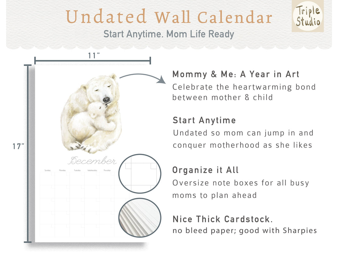 DATELESS Extra Large Wall Calendar with Magnetic Poster Hanger - BABY &amp; MOM