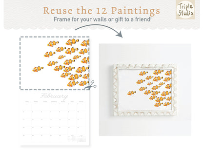 DATELESS Extra Large Wall Calendar with Magnetic Poster Hanger - OCEAN