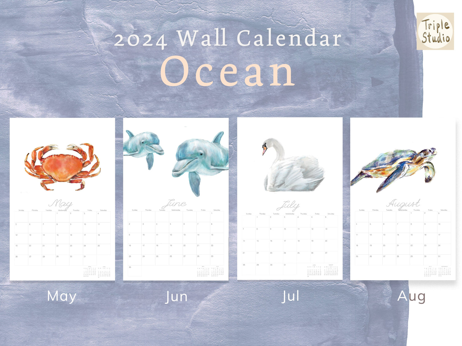 DATELESS Extra Large Wall Calendar with Magnetic Poster Hanger - OCEAN