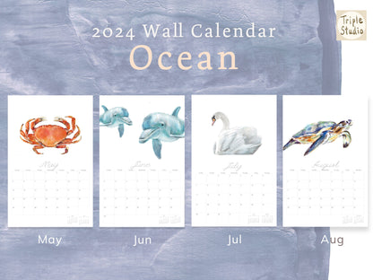 DATELESS Extra Large Wall Calendar with Magnetic Poster Hanger - OCEAN