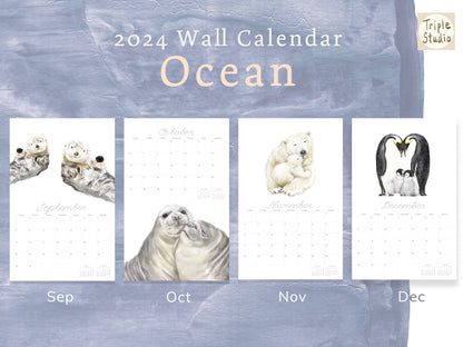 DATELESS Extra Large Wall Calendar with Magnetic Poster Hanger - OCEAN