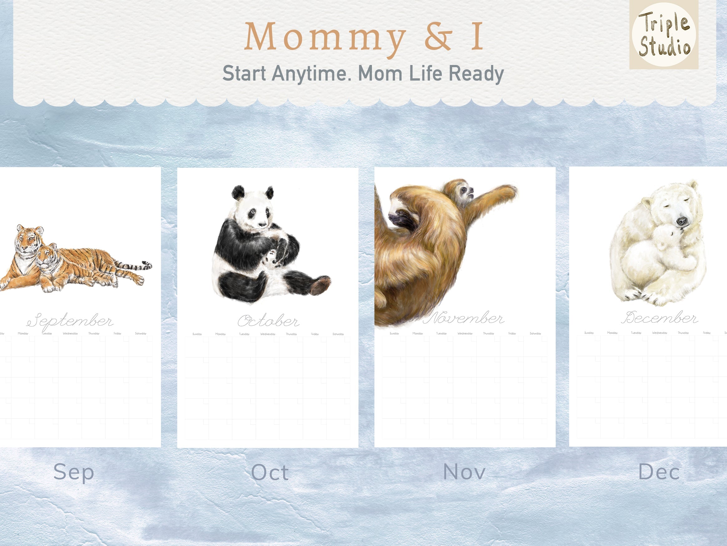 DATELESS Extra Large Wall Calendar with Magnetic Poster Hanger - BABY &amp; MOM